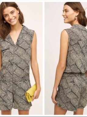 Anthropologie Hei Hei Nova Tan/Black Abstract Print Sleeveless Romper S